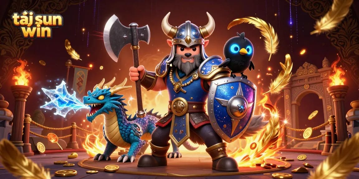 Engage in thrilling gameplay with tải sun win through a vibrant Viking-inspired casino scene.