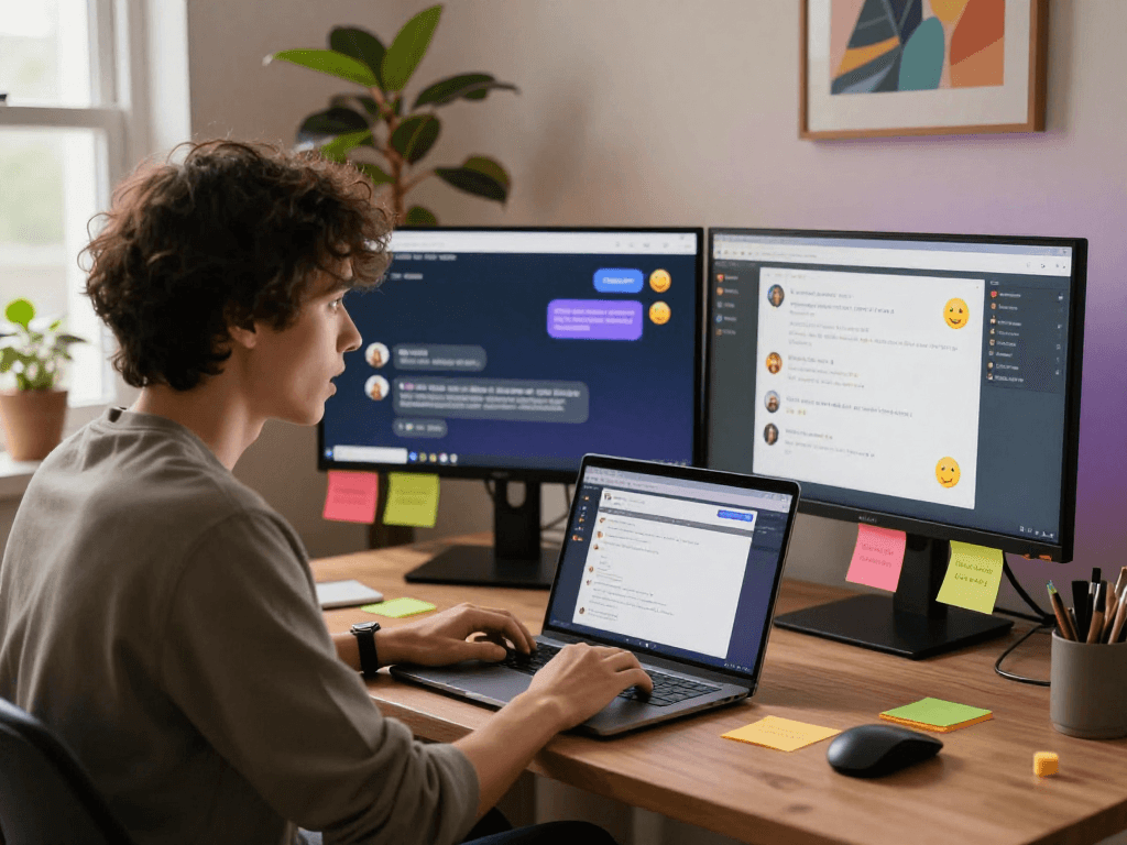 Engaging in nsfw ai chat within a cozy digital workspace, showcasing lively interaction.