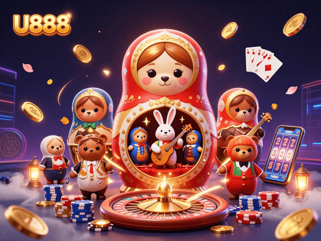 Experience thrilling wins with U888 in a vibrant 3D casino extravaganza featuring unique characters.