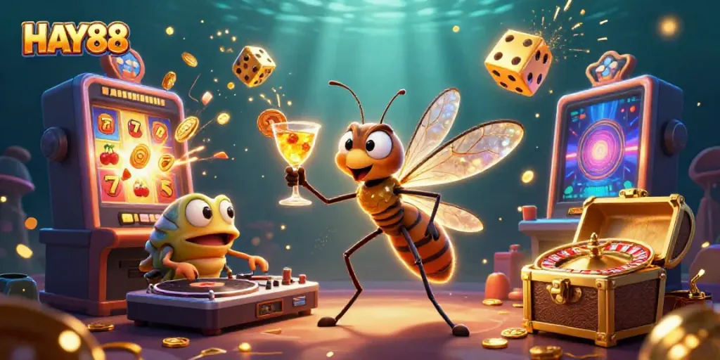 Experience the vibrant and lively atmosphere of HAY88 Casino featuring fun characters and exciting games.