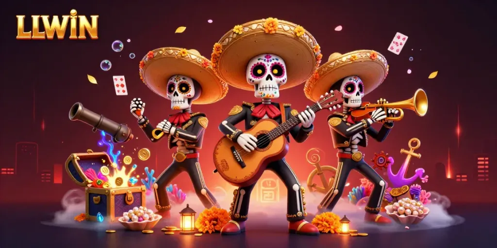 Experience the vibrant LLWIN online casino with our colorful mariachi scene full of riches and excitement.