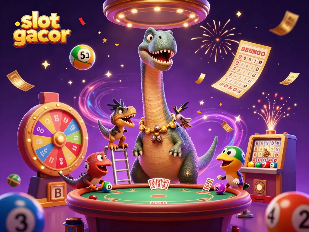 Engage with the dynamic slot gacor scene featuring vibrant characters and casino elements for gamblers.