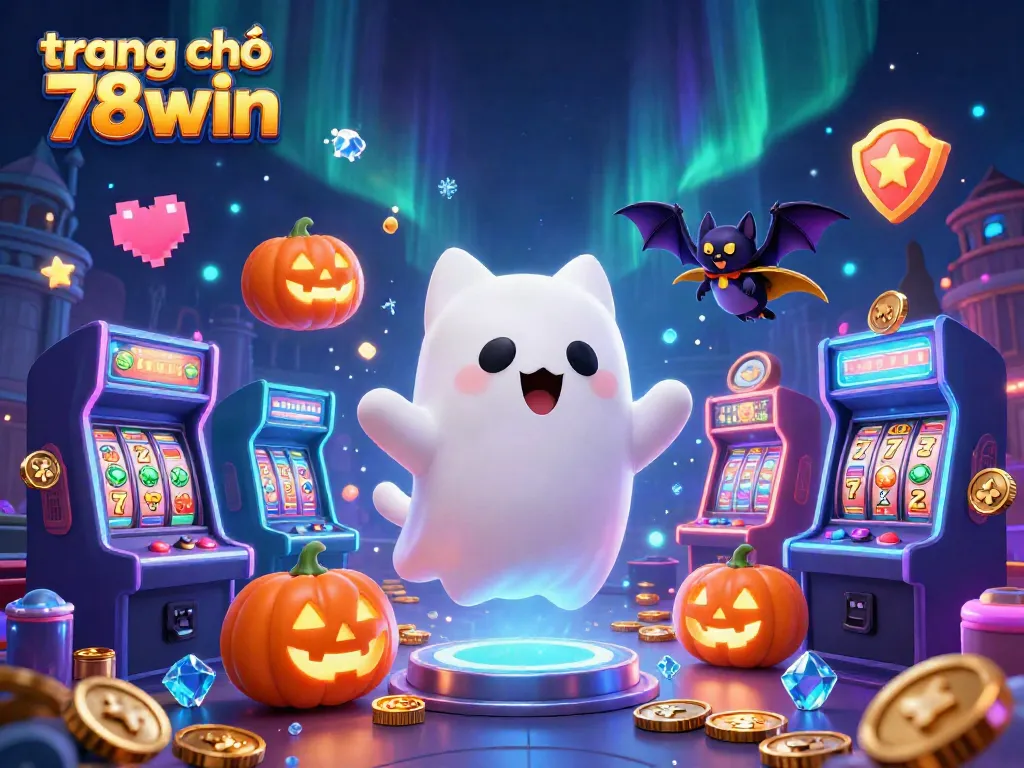 Engage with the vibrant atmosphere of trang chủ 78win, featuring a ghost cat and vampire bat in a haunted casino.