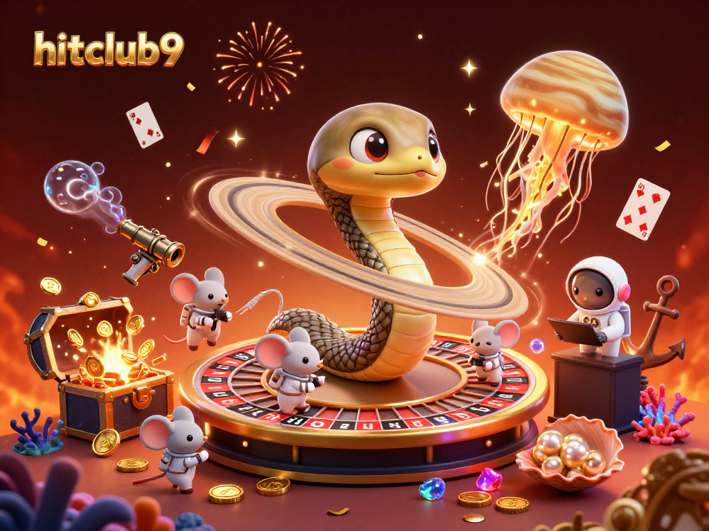 Engage with hitclub9's thrilling cosmic gambling adventure featuring whimsical characters and rich casino elements.