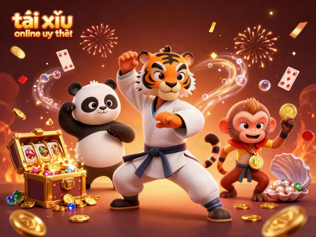 Engage in exciting gameplay with tài xỉu online uy tín, featuring vibrant 3D characters and casino elements.