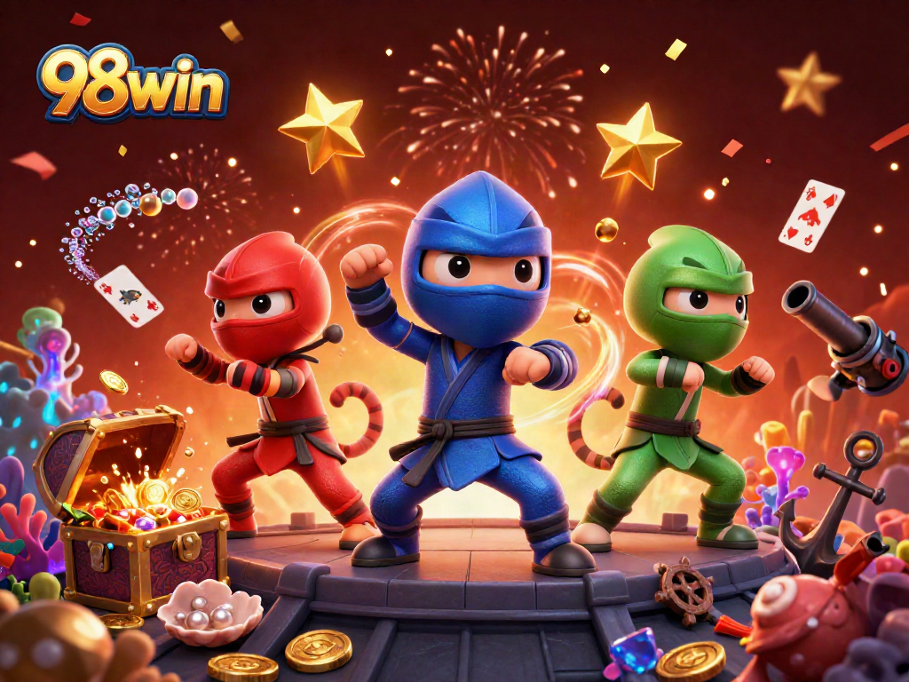 Explore exciting gameplay with 98win's captivating chameleon characters in a dynamic casino setting.