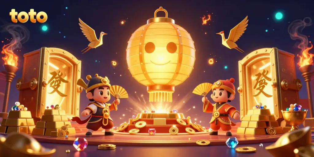 Experience the excitement of toto casino with a vibrant scene featuring a glowing spirit and golden treasures.