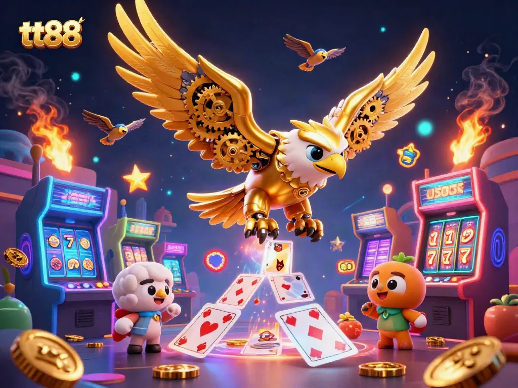 Engage in exciting gameplay at tt88 with immersive 3D casino visuals including golden eagles and vibrant game elements.