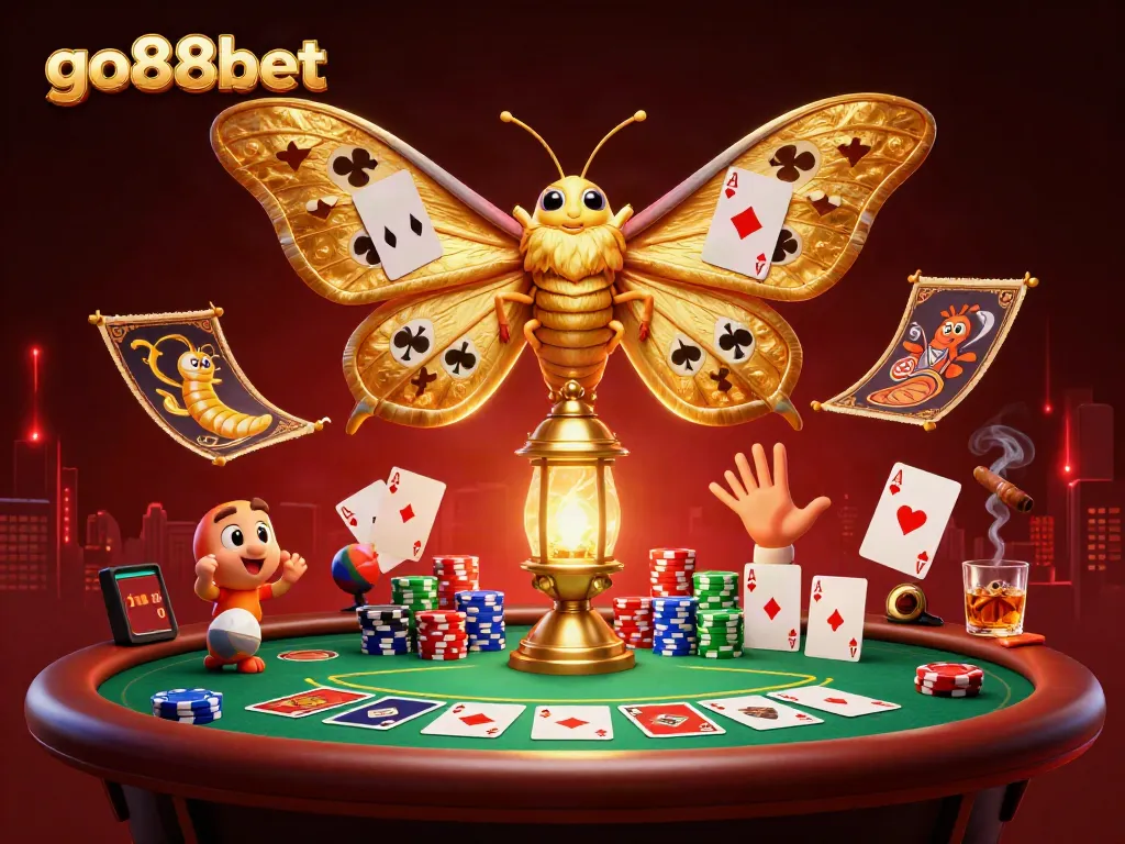 Experience the exciting world of go88bet with a vibrant 3D casino illustration featuring dynamic poker elements.