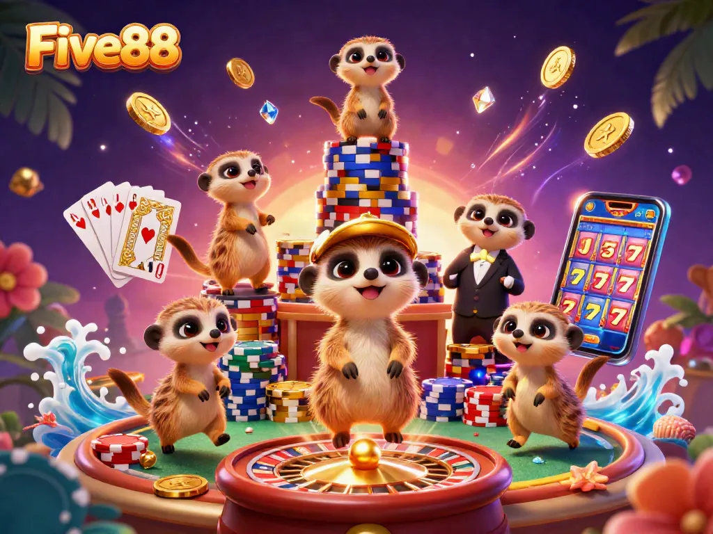Engage with Five88’s vibrant casino scene, where playful meerkats masterfully run games amidst sparkling riches.