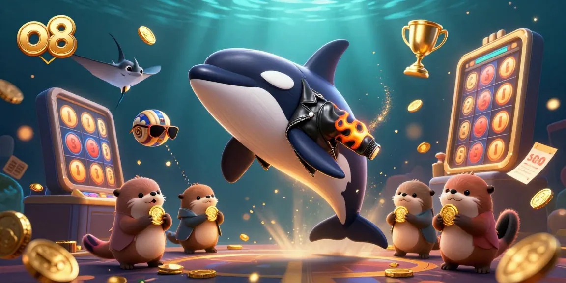 Experience thrilling jackpots at o8 as cartoon characters celebrate with golden coins in a dynamic casino setting.
