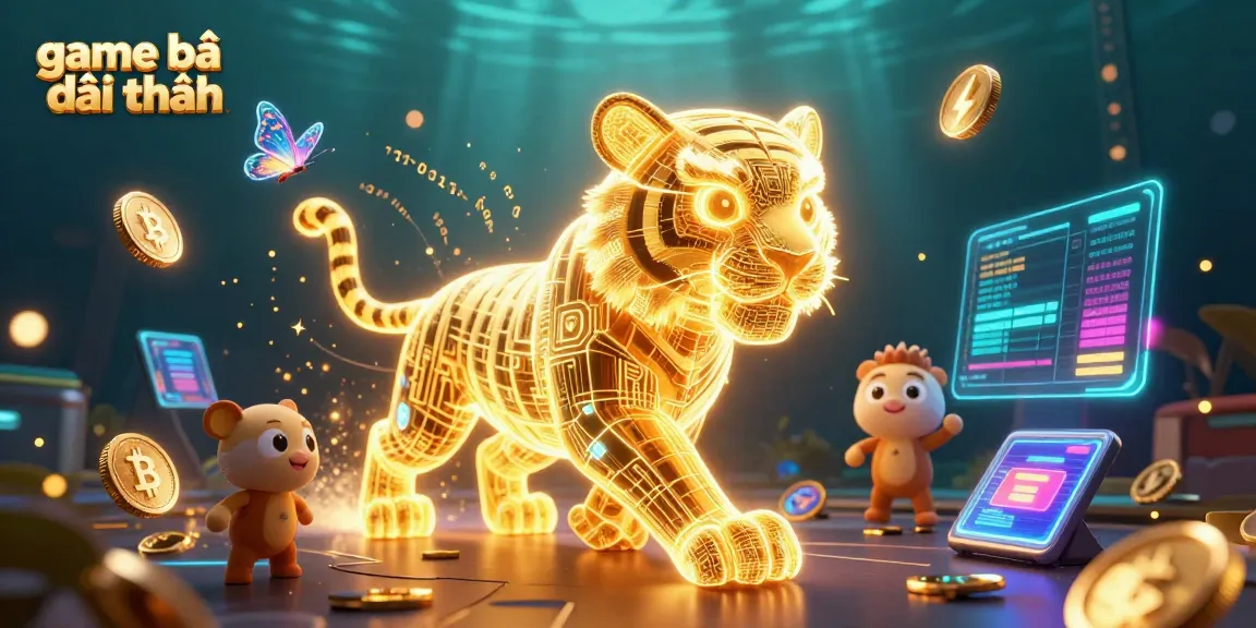 Experience game bài đổi thưởng with a neon tiger in a vibrant digital casino landscape.