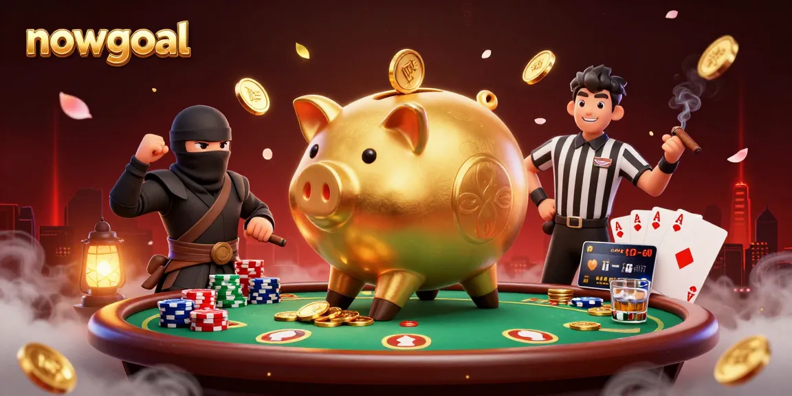 Bet on nowgoal's excellence as a sumo piggy bank and ninja showdown amidst a colorful poker spectacle.