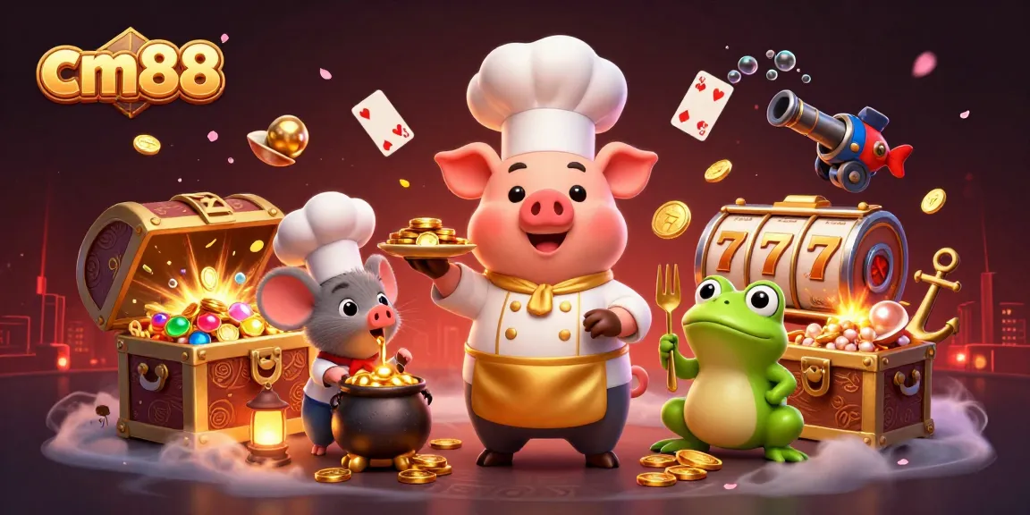 Experience winning strategies with cm88's unique casino-themed digital art featuring vibrant characters and games.