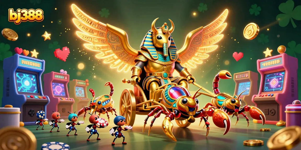 BJ388 combines exciting gaming elements with a dazzling scarab beetle chariot scene, boosting online thrills.