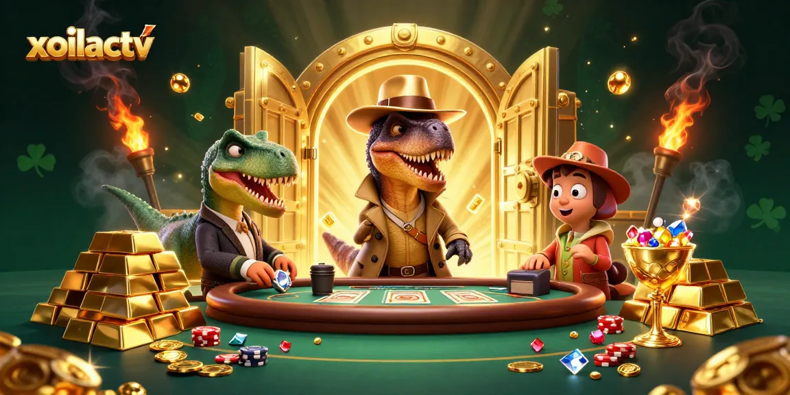 Xoilactv showcases thrilling gambling action with a velociraptor card counter at a blackjack table.