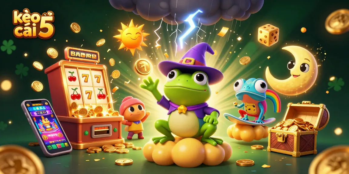 Experience the excitement of gaming with kèo nhà cái 5, featuring a magical scene with golden coins raining down.