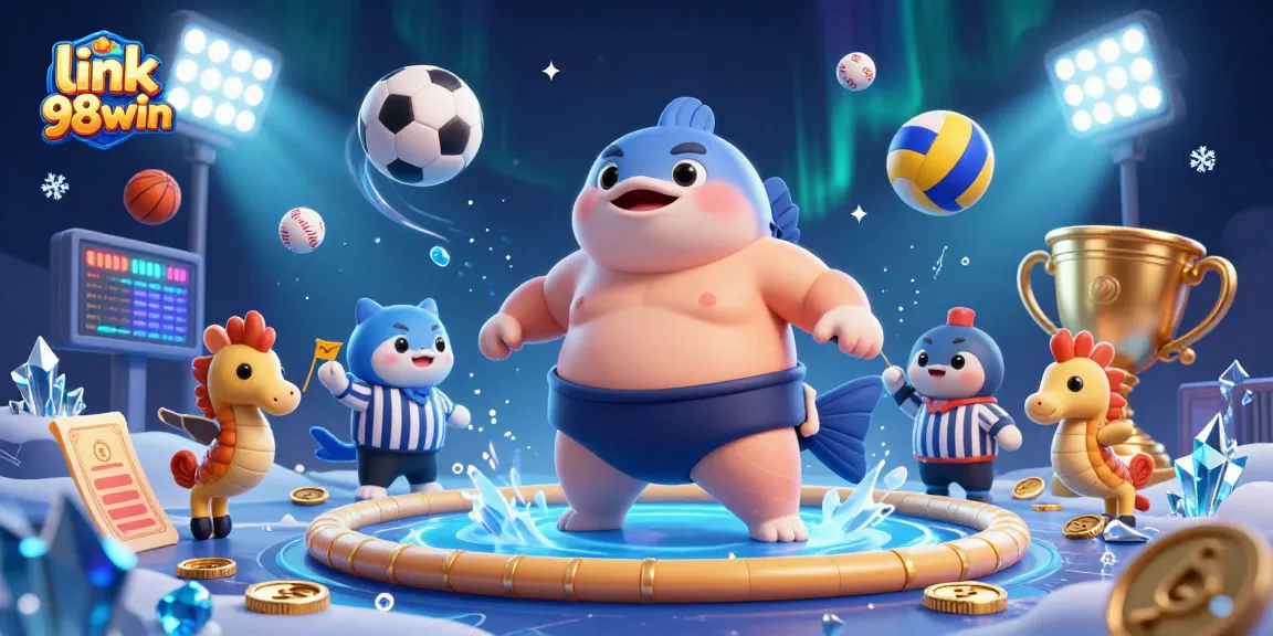 Experience the gaming excitement at link 98win with vibrant underwater casino action featuring a cartoon fish.
