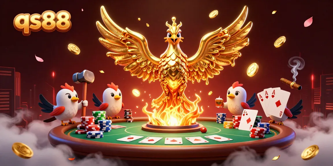 Experience winning at qs88 with an engaging 3D casino scene featuring a molten metal phoenix.