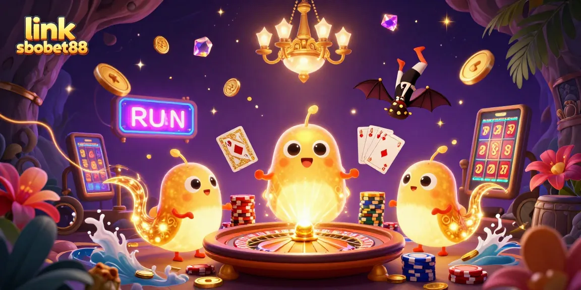 Experience thrilling action at the link sbobet88 online casino with vibrant glowworm characters and dynamic gaming elements.