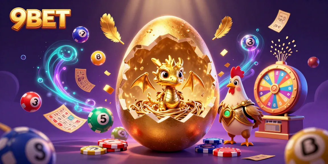 Experience thrilling gameplay with 9BET as a golden dragon emerges from a nest of poker chips.