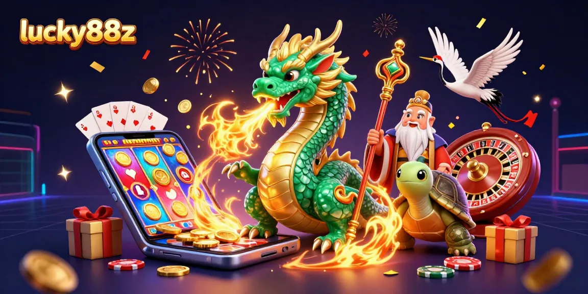 Experience thrilling online gaming with lucky88z in this vibrant 3D illustration of casino excitement.