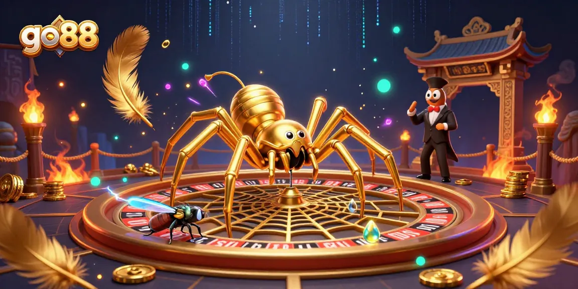 Experience thrilling bets at go 88 with a golden spider croupier on a roulette web.