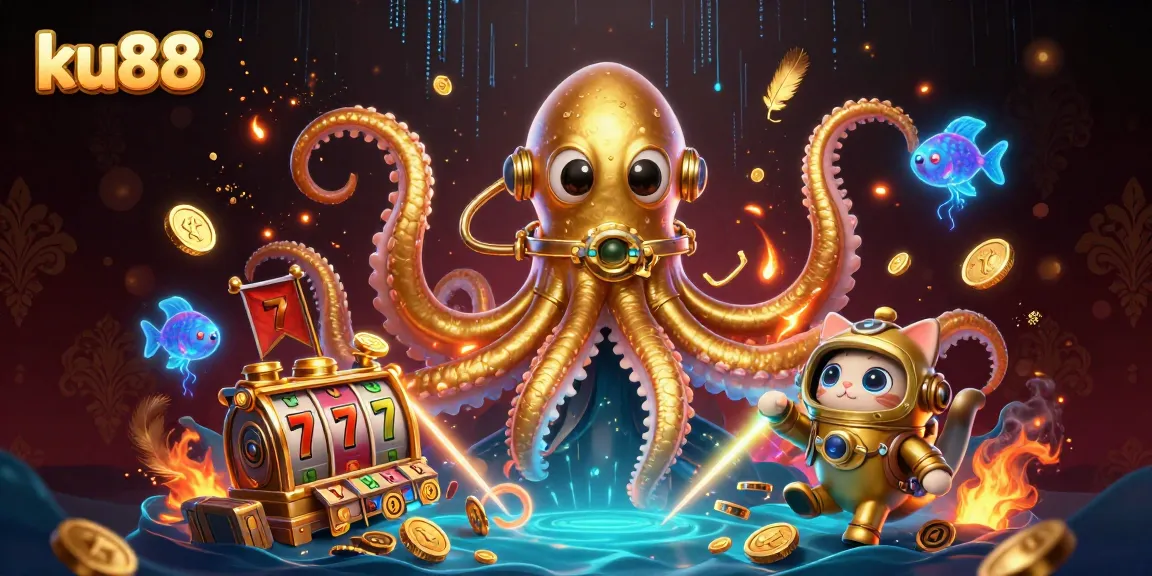 ku88 slots and treasures depicted in a vivid kraken-themed casino scene full of action and excitement