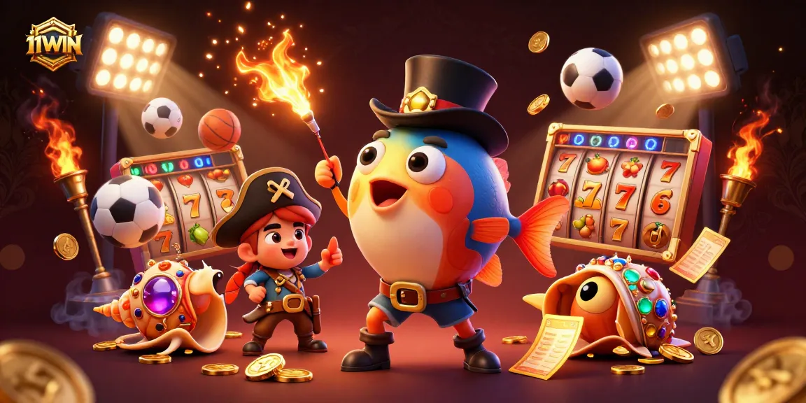 Engage with exciting slots at 11WIN while a unique anglerfish attracts golden coins and treasures.