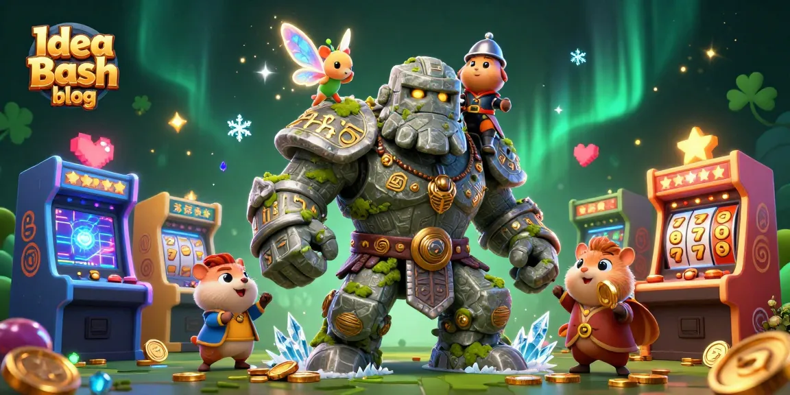 Engage with the captivating world of casino gaming at Idea Bash blog, featuring a magical scene with a stone golem and vibrant slot elements.