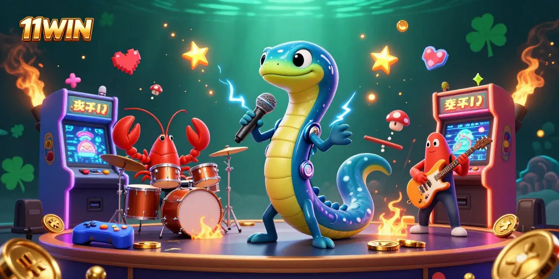 Engage with thrilling gaming action at 11WIN featuring an electric eel DJ and friends.
