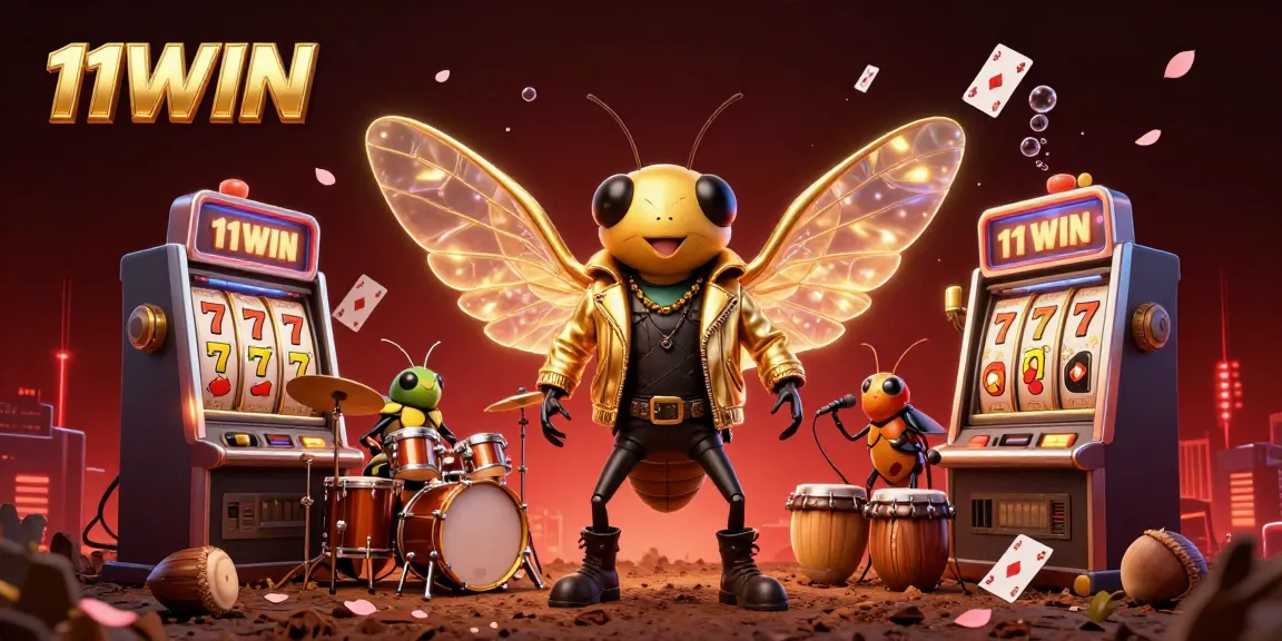 Experience thrilling wins at 11WIN with a vibrant rock star casino celebration featuring slots and lively characters.