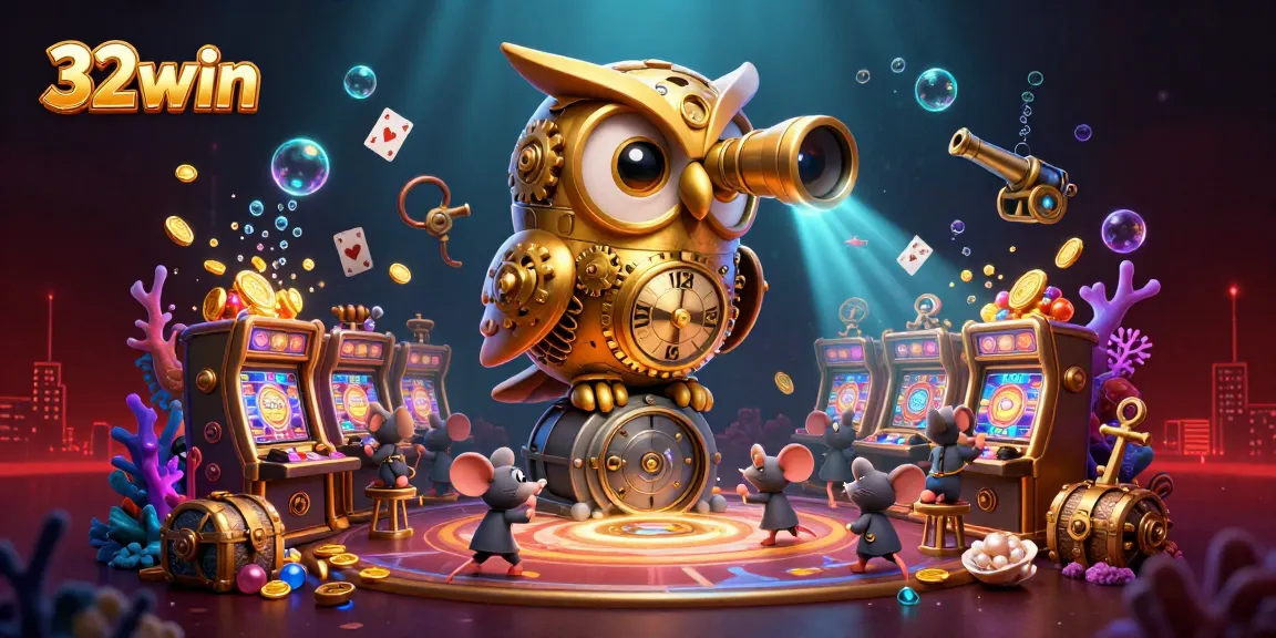 Experience the fun at 32win with lively cartoon characters playing at a casino, awash with treasures and games.