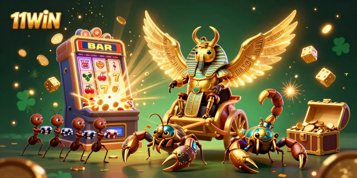 Experience 11WIN with vibrant 3D casino illustrations featuring exhilarating jackpots and gaming action.