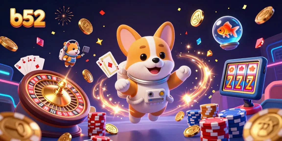 Experience the vibrant b52 casino universe with astronauts, poker chips, and thrilling games.