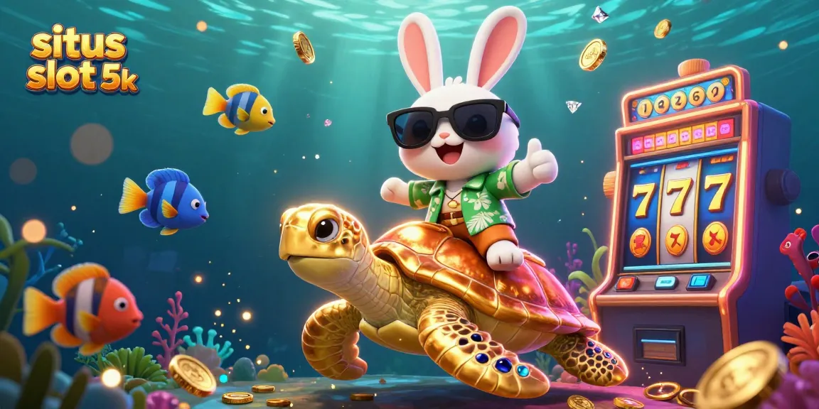 Experience the excitement of situs slot 5k with this vibrant illustration featuring a lucky rabbit and a golden sea turtle.