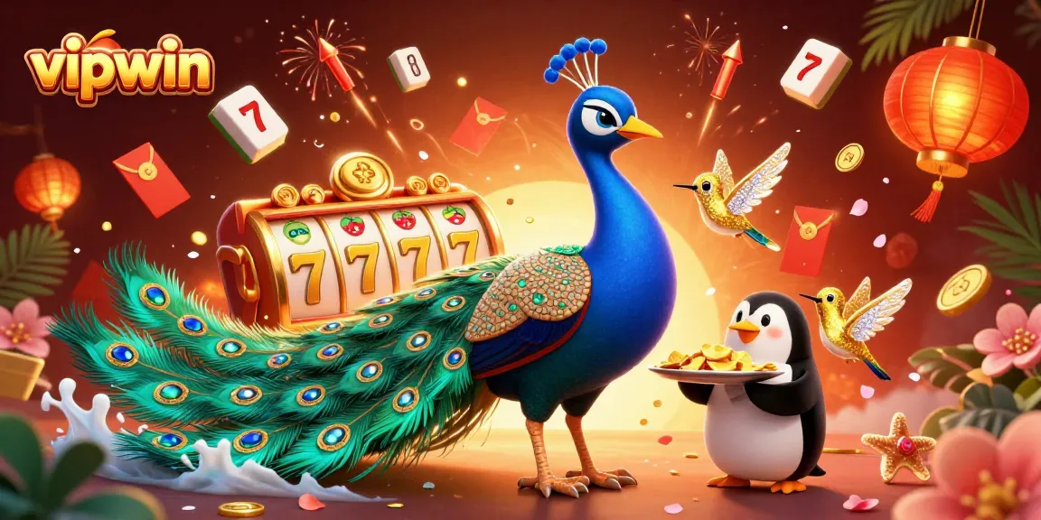 Join the excitement at vipwin with a stunning scene of vibrant casino symbols and colorful characters!