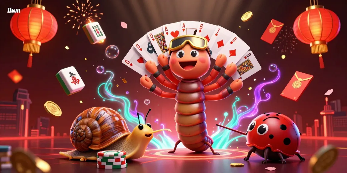 11WIN casino scene showcasing a millipede dealer, snail roller, and pill bug in action.