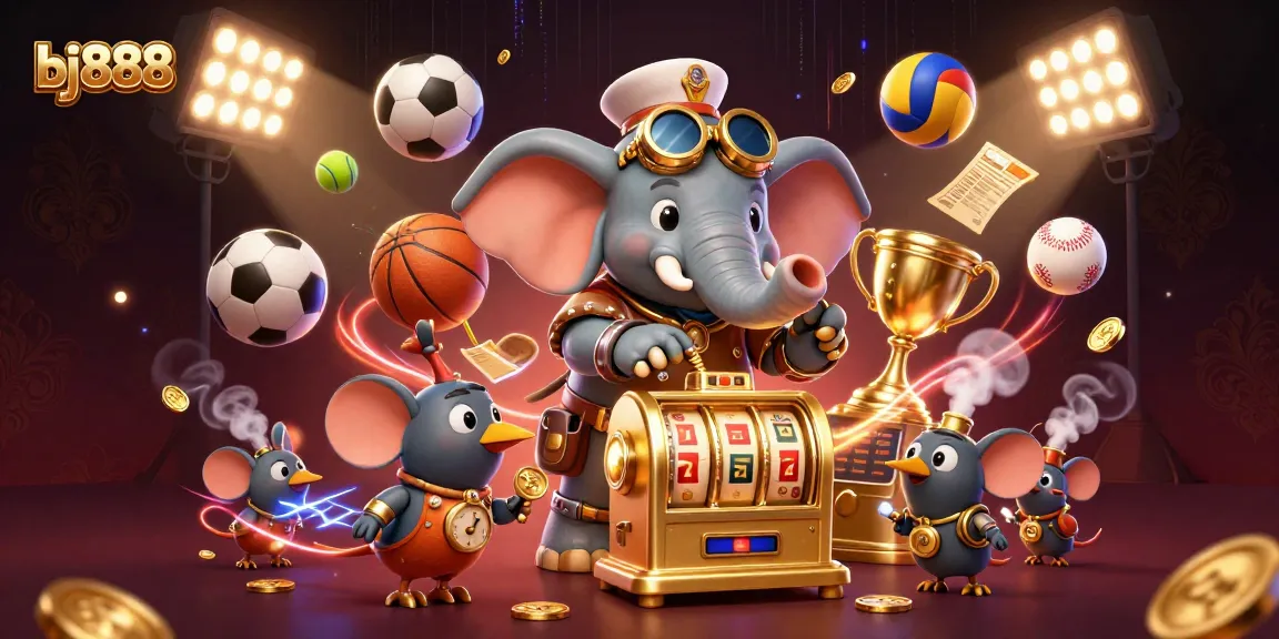 Experience the thrill of winning at bj888 with steampunk characters and lively sports elements.