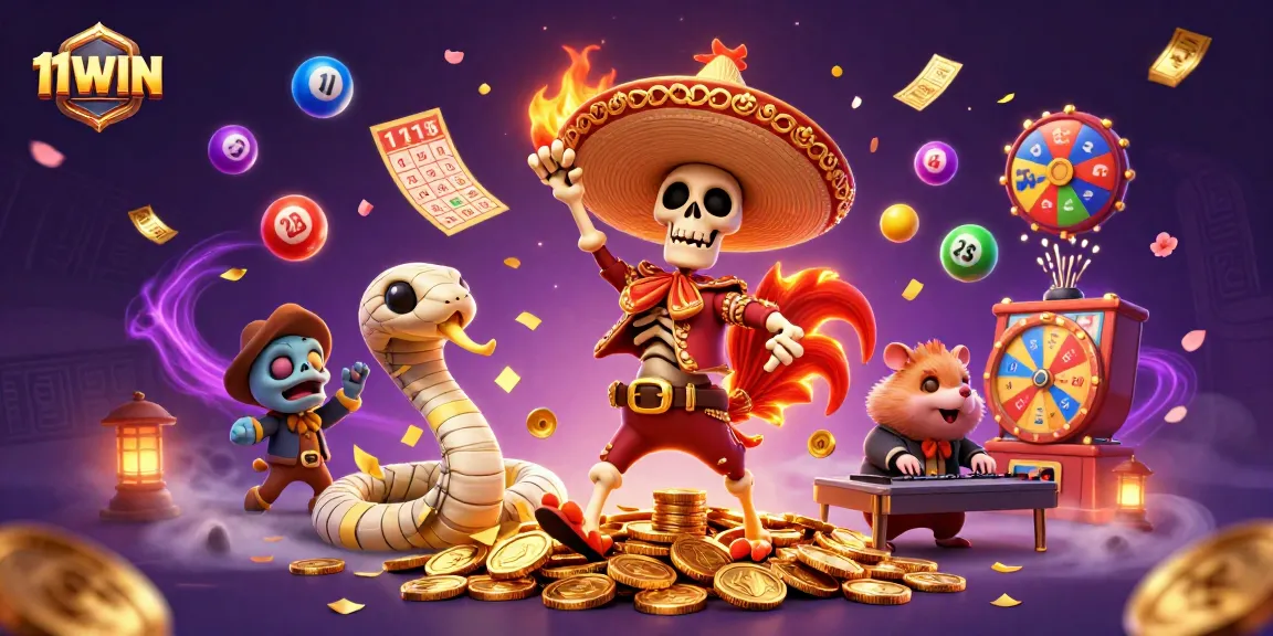 Win big with 11WIN in a vibrant, dynamic casino illustration full of gaming excitement.