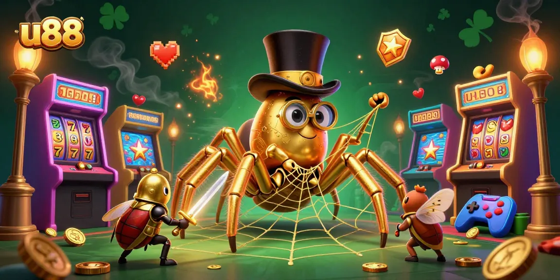 Experience the thrill of u88 with a daring beetle knight taking on a golden tarantula in a vibrant casino adventure.