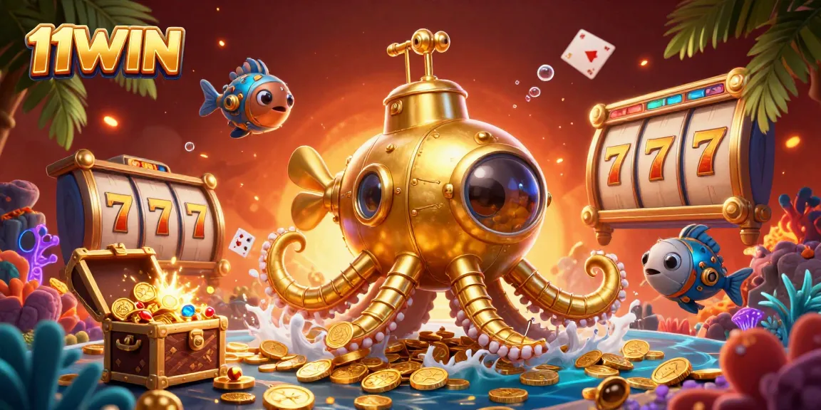 Engage with thrilling 11WIN casino slots through a vibrant, detailed underwater treasure adventure.
